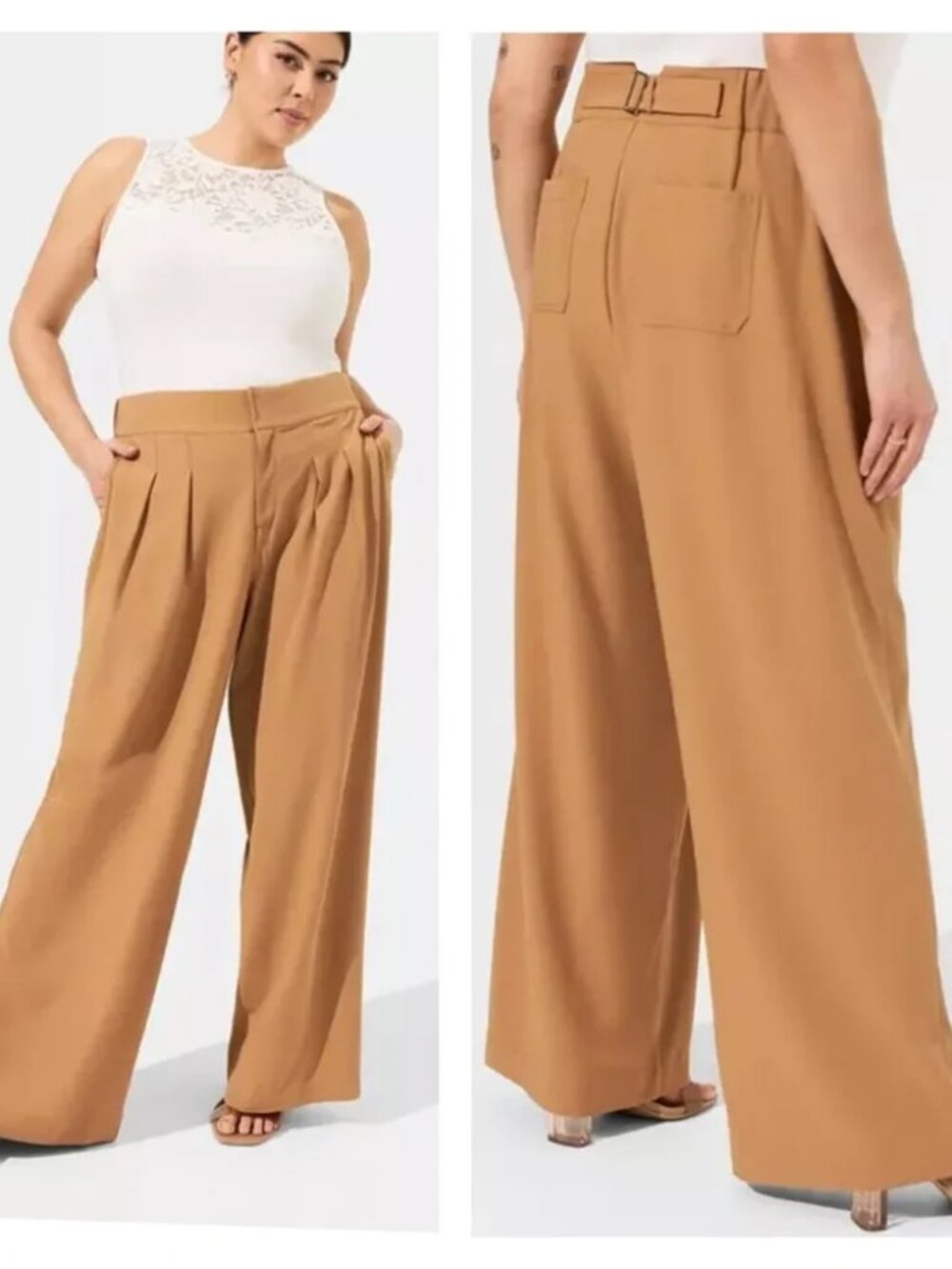 Torrid NWT Brown Wide Leg Studio Crepe Lightweight Stretch High Rise Pants